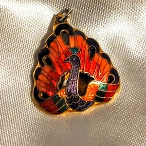 Vintage Cloisonne Puffy Peacock Open Design Pendant